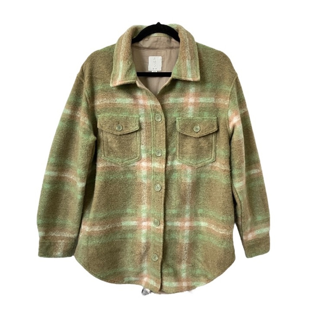 ๐ JOIE Green Plaid Shacket Shirt Jacket. Size LG. Great condition!! - Picture 2 of 9